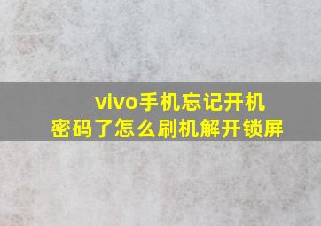 vivo手机忘记开机密码了怎么刷机解开锁屏