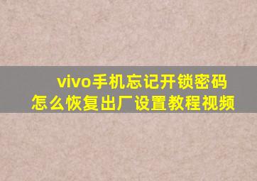 vivo手机忘记开锁密码怎么恢复出厂设置教程视频