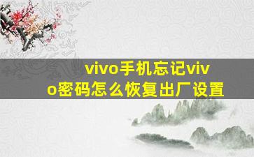 vivo手机忘记vivo密码怎么恢复出厂设置