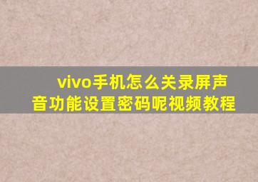 vivo手机怎么关录屏声音功能设置密码呢视频教程