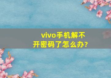 vivo手机解不开密码了怎么办?