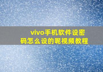 vivo手机软件设密码怎么设的呢视频教程