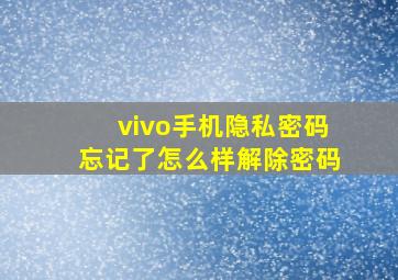 vivo手机隐私密码忘记了怎么样解除密码