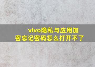 vivo隐私与应用加密忘记密码怎么打开不了