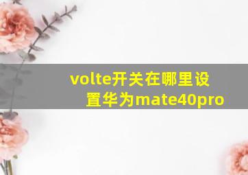 volte开关在哪里设置华为mate40pro