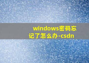 windows密码忘记了怎么办-csdn