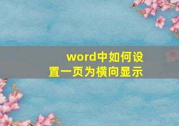 word中如何设置一页为横向显示