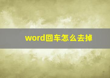 word回车怎么去掉