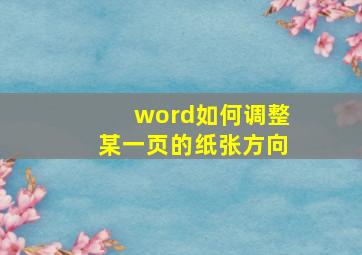 word如何调整某一页的纸张方向