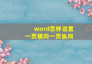 word怎样设置一页横向一页纵向