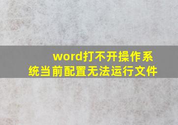 word打不开操作系统当前配置无法运行文件