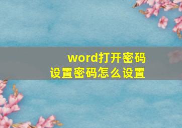 word打开密码设置密码怎么设置