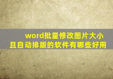 word批量修改图片大小且自动排版的软件有哪些好用