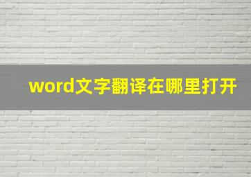 word文字翻译在哪里打开