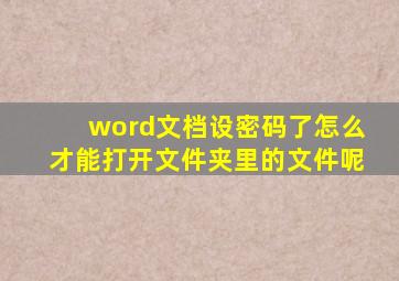 word文档设密码了怎么才能打开文件夹里的文件呢