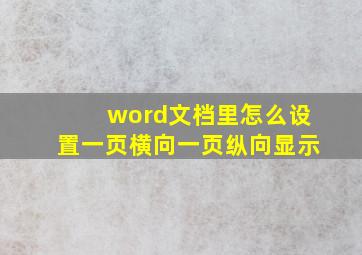 word文档里怎么设置一页横向一页纵向显示