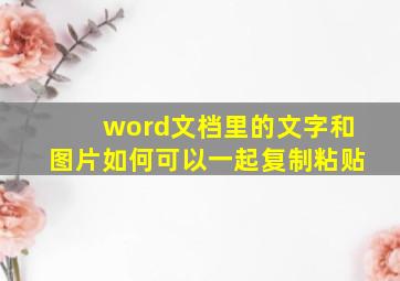 word文档里的文字和图片如何可以一起复制粘贴