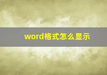 word格式怎么显示