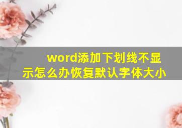 word添加下划线不显示怎么办恢复默认字体大小