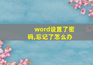 word设置了密码,忘记了怎么办