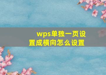 wps单独一页设置成横向怎么设置