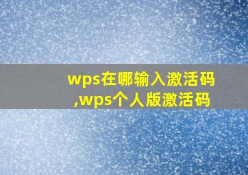 wps在哪输入激活码,wps个人版激活码