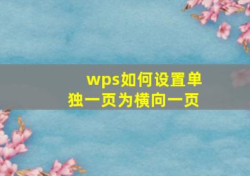 wps如何设置单独一页为横向一页