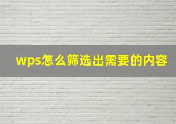 wps怎么筛选出需要的内容