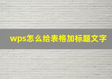 wps怎么给表格加标题文字