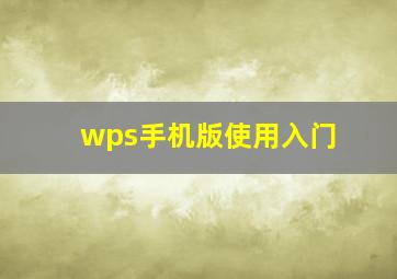 wps手机版使用入门