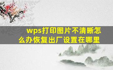 wps打印图片不清晰怎么办恢复出厂设置在哪里