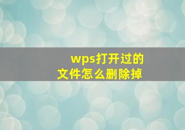 wps打开过的文件怎么删除掉