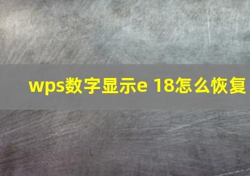 wps数字显示e+18怎么恢复