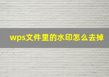 wps文件里的水印怎么去掉