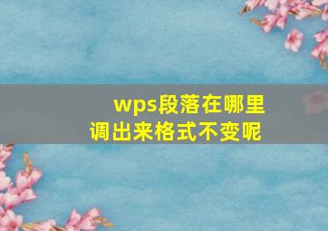 wps段落在哪里调出来格式不变呢