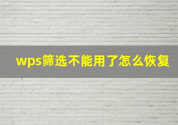 wps筛选不能用了怎么恢复