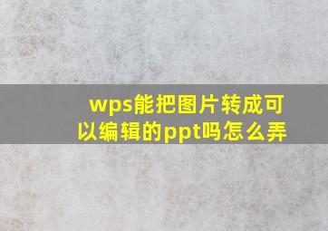 wps能把图片转成可以编辑的ppt吗怎么弄