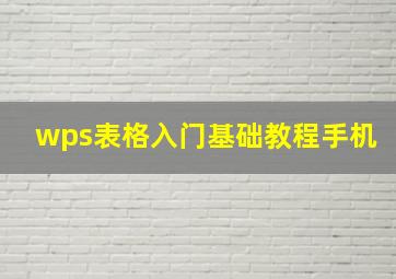 wps表格入门基础教程手机