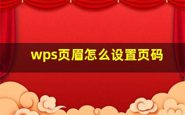 wps页眉怎么设置页码