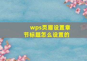 wps页眉设置章节标题怎么设置的