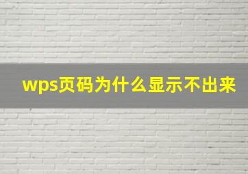 wps页码为什么显示不出来